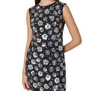 MILLY Ivette Fleur Paillette Shift Mini Dress - Black